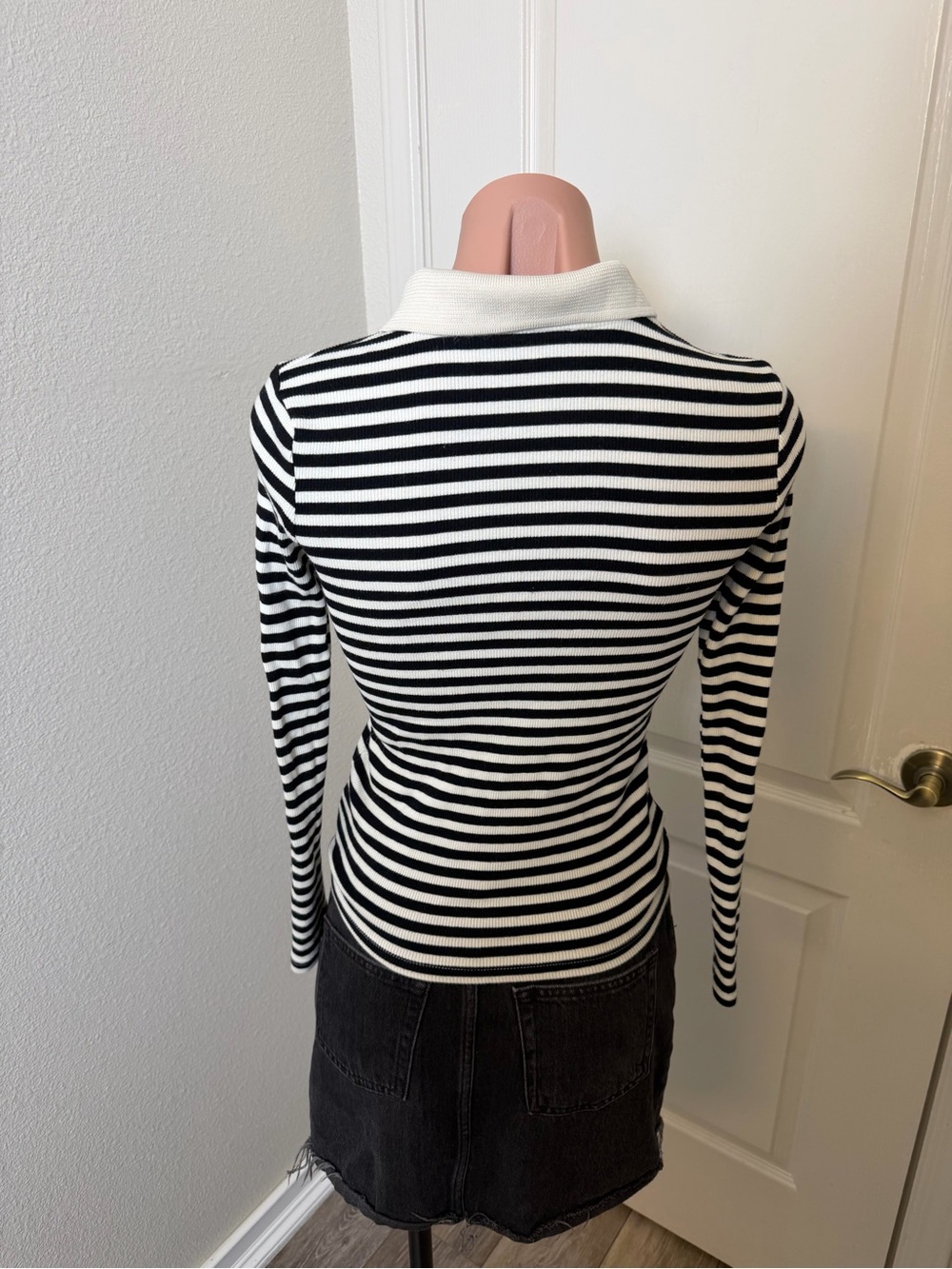 Zara Striped Ribbed Polo Shirt Sz XS - Picture 3 of 4